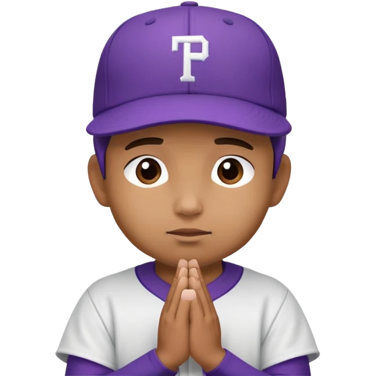 A baseball player wearing purple hat praying emoji