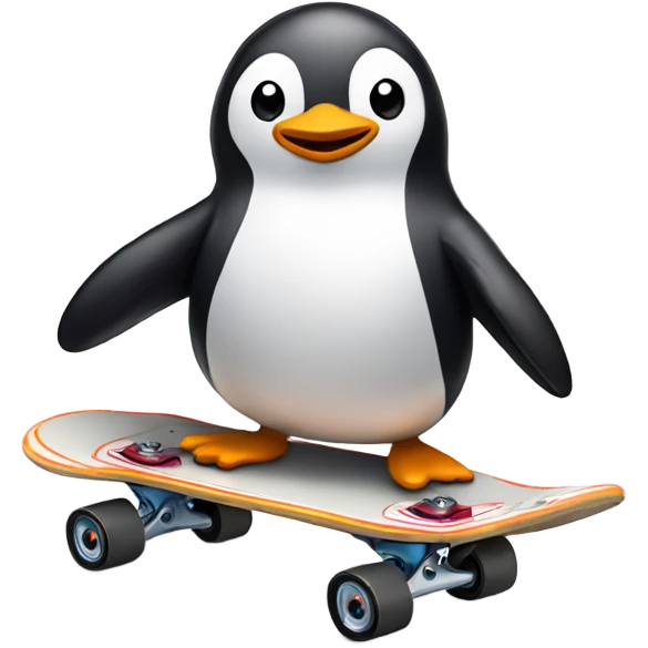 Penguin riding a skateboard with full pads emoji