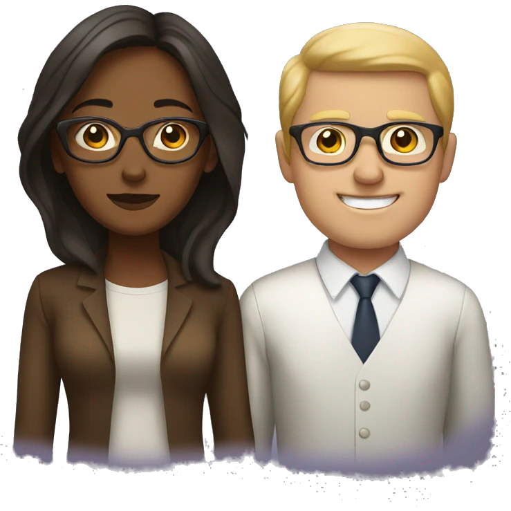 brown woman and white man with glasses emoji