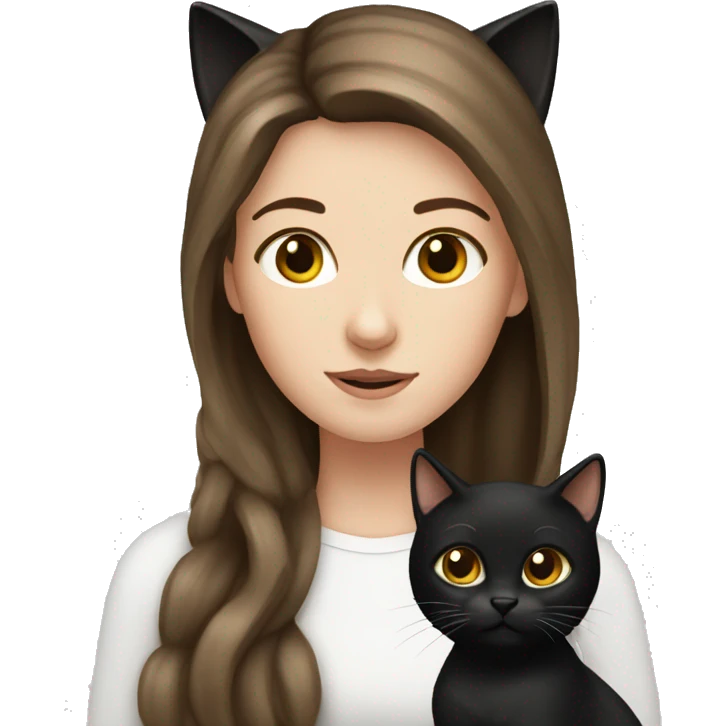 Brown hair white Girl with a black cat emoji