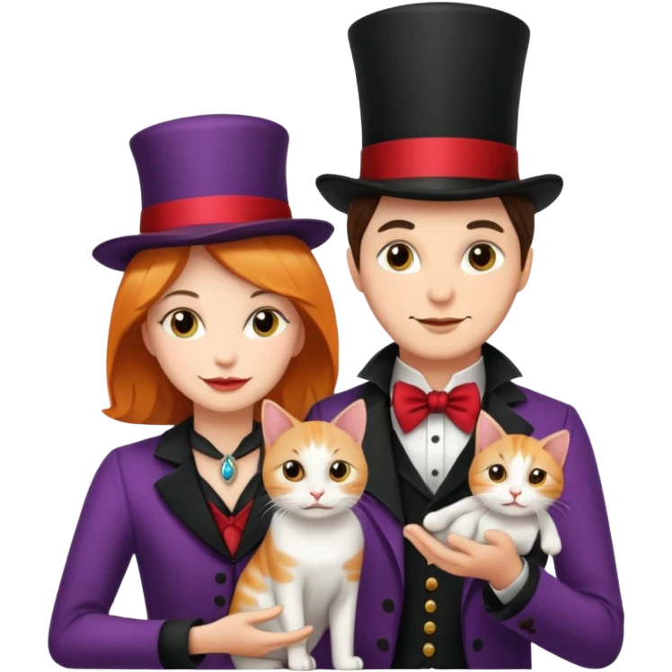 magician couple and their pet cat emoji