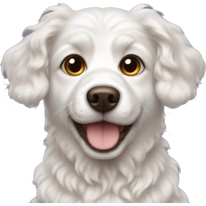 Curly white dog with brown eyes  emoji