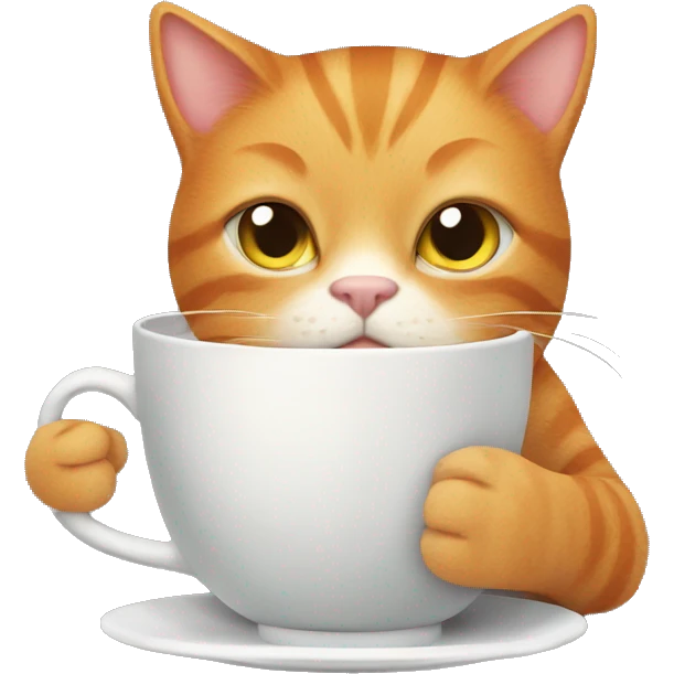 Ginger cat with a cup of tea emoji