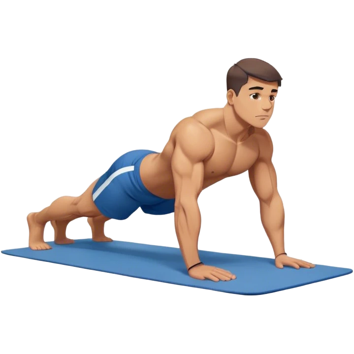buff man blue shorts doing plank exercise on yoga mat emoji
