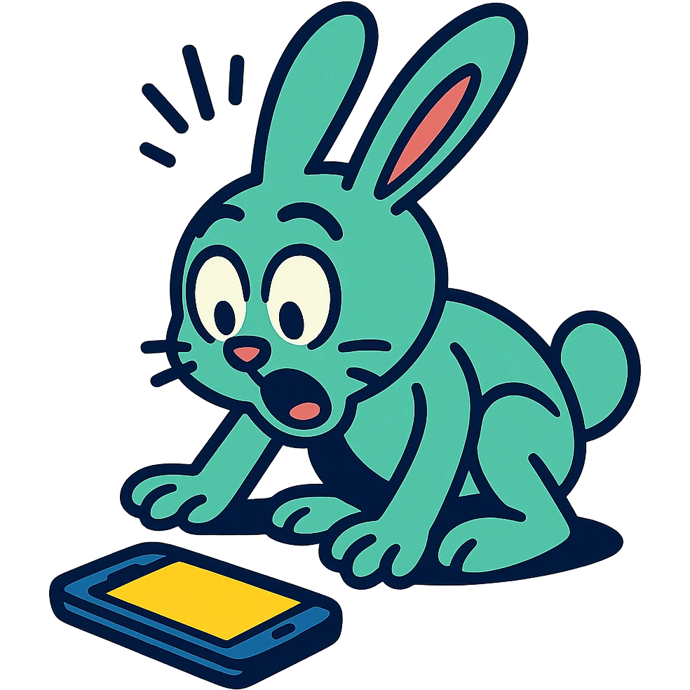 mint bunny shocked looking at phone on ground, vibrant-toon style emoji