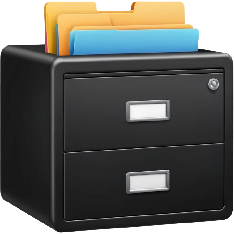 black filing cabinet with bright folders peeking out emoji