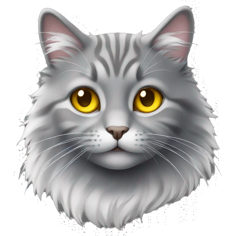 cute fluffy grey cat with white stripe on heat with yellow eyes emoji