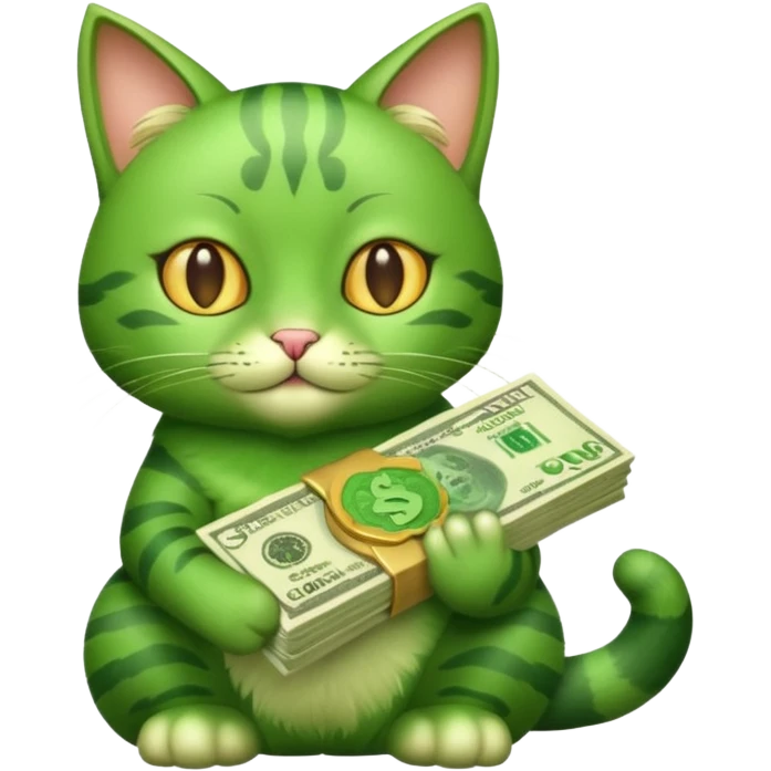 Green cat, all green body, has money emoji