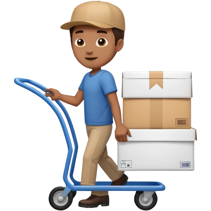 hombre llevando en un carrito un paquete de envio emoji