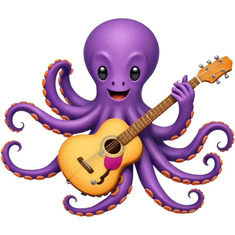happy octopus with multiple arms playing guitar emoji