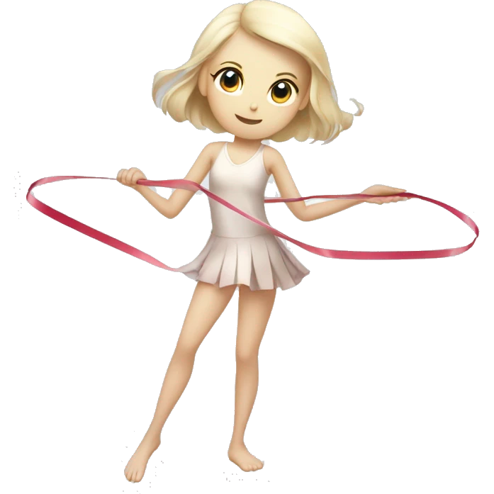 a pale girl doing rhythmic gymnastics with a stick and ribbon in hands  full body image emoji