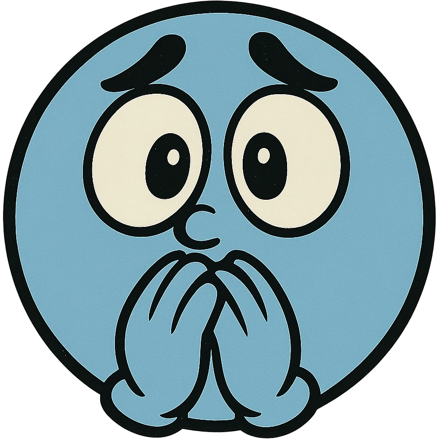circle face with blue skin, mewing with his hands, expressive, cartoon style emoji