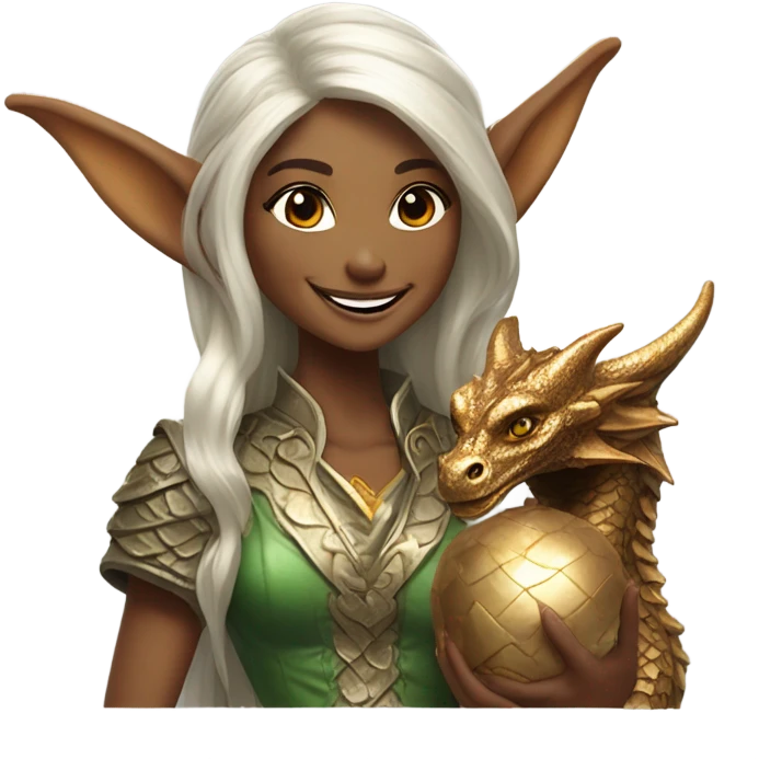 an elf woman login holding jolly bronze dragon emoji