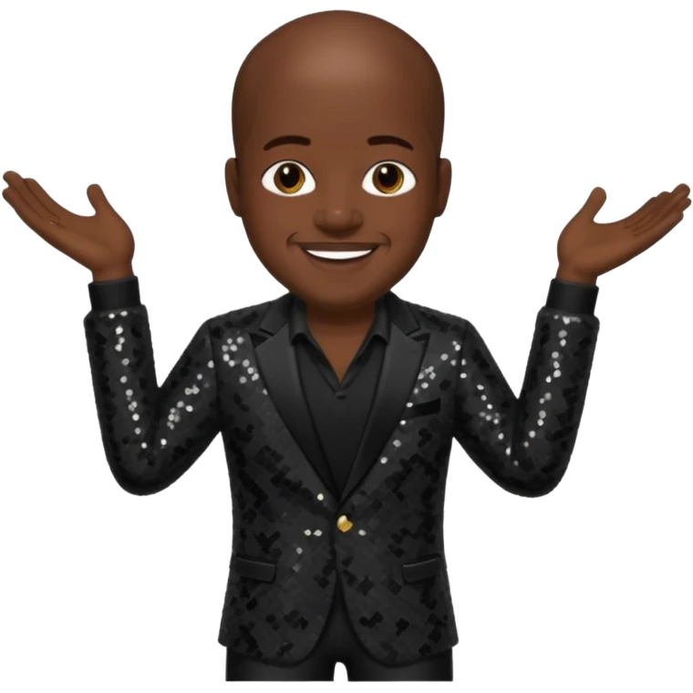 Will Downing with dark brown hair, black sequin outfit emoji