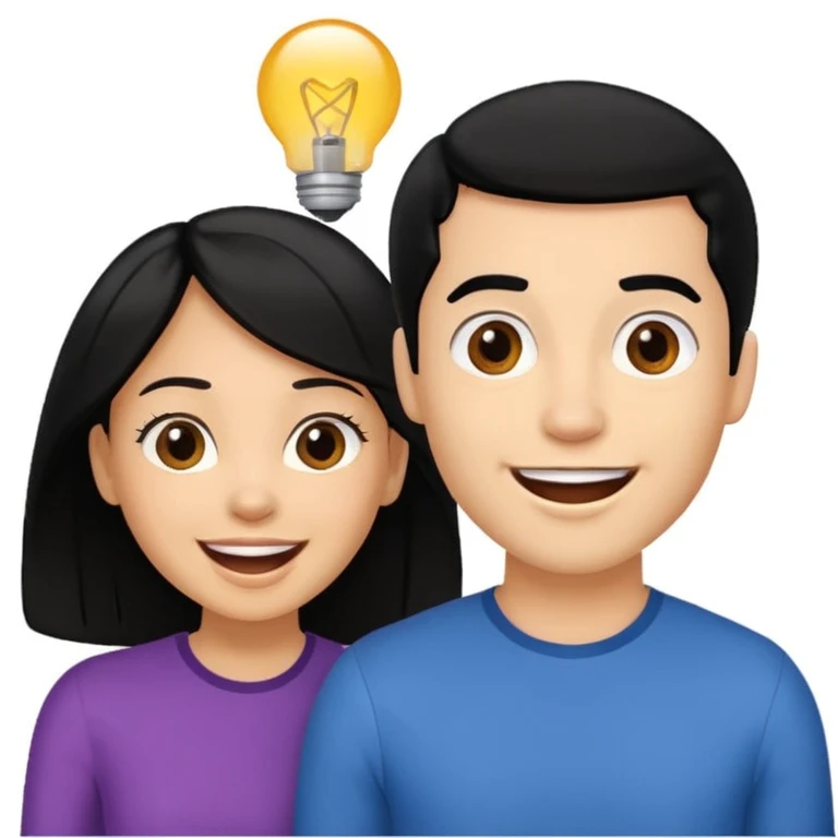 light skin black hair woman talking with a light skin black hair man, she's exited an he's happy emoji