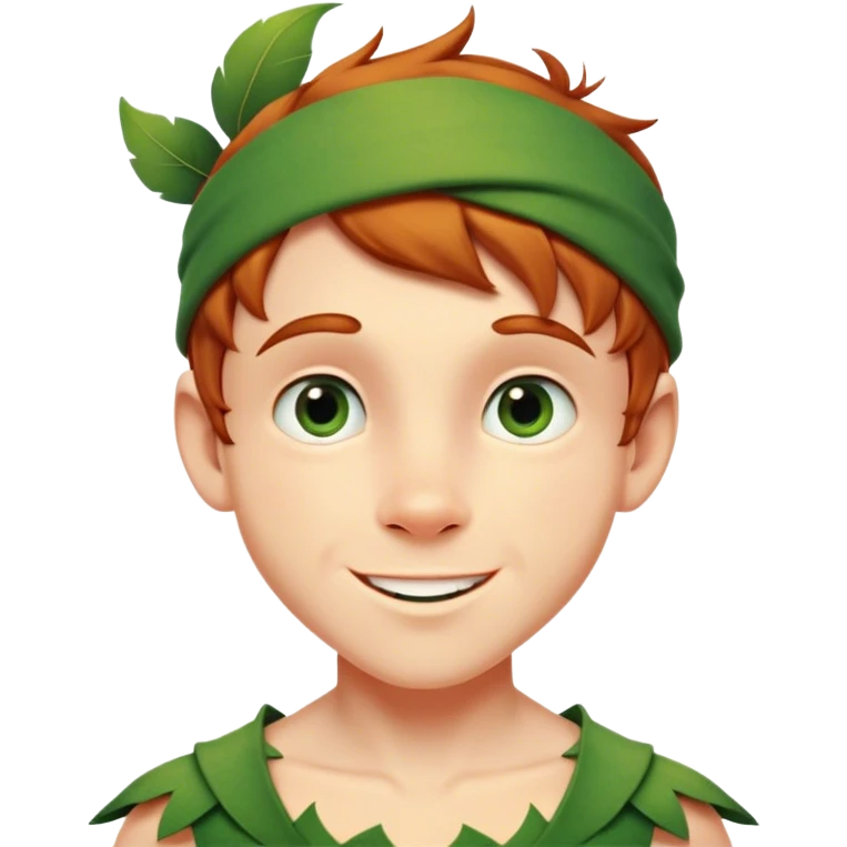 Cinematic Realistic Peter Pan Portrait, head tilted playfully and inquisitively, capturing his mischievous smile and twinkling eyes. The intricacies of his whimsical attire and the soft interplay of natural light bring to life his adventurous energy and childlike charm with a hint of daring strength. emoji