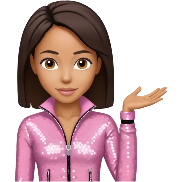 Jada Pinkett Smith with dark brown hair, light pink sequin outfit emoji