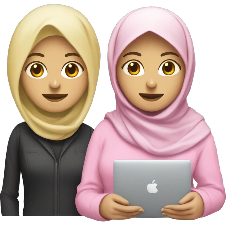 Software engineer wearing a pink hijab, a blonde Berber woman with a Macbook on the side emoji