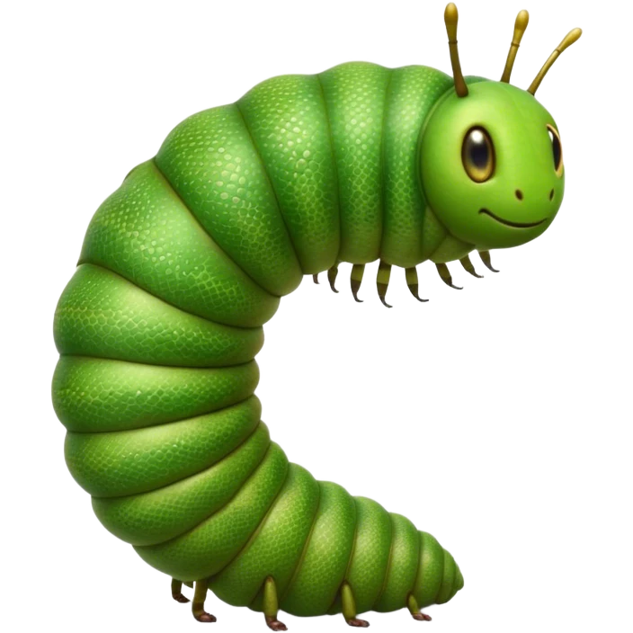 Cinematic Realistic Noble Caterpillar Portrait Emoji, Poised and serene, with a slender, segmented body covered in vivid, detailed green scales accented by subtle natural patterns, and a tiny, focused face with delicate, inquisitive eyes, rendered with lifelike texture and soft natural lighting, high shine, intelligent and delicate, styled with an air of woodland elegance, focused and attentive, soft glowing outline, capturing the essence of a watchful and confident looper caterpillar that appears ready to inch gracefully out of the screen with natural authority! emoji