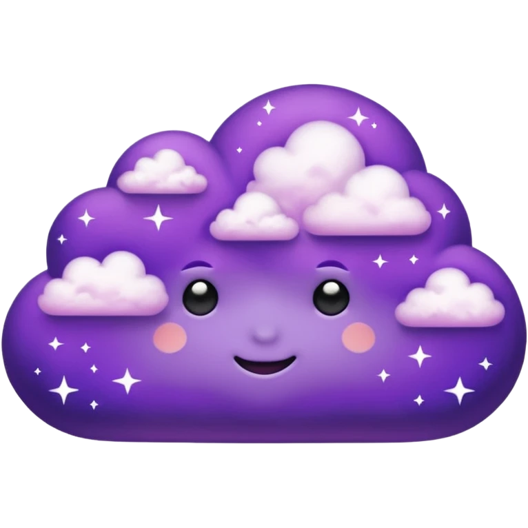I want a purple cloud that's not like this one ☁️ but has a realistic shape without changing its appearance. The cloud should have a slightly white shaded part and should be starry but still purple/pink. The cloud has to be without face and complete purple. NO FACE emoji