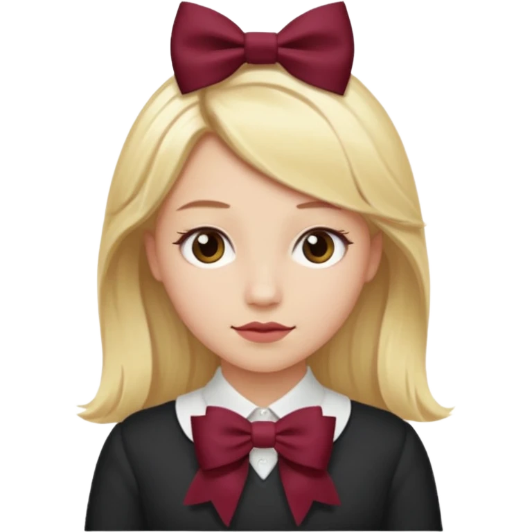 A burgundy bow in blond hair from the back emoji