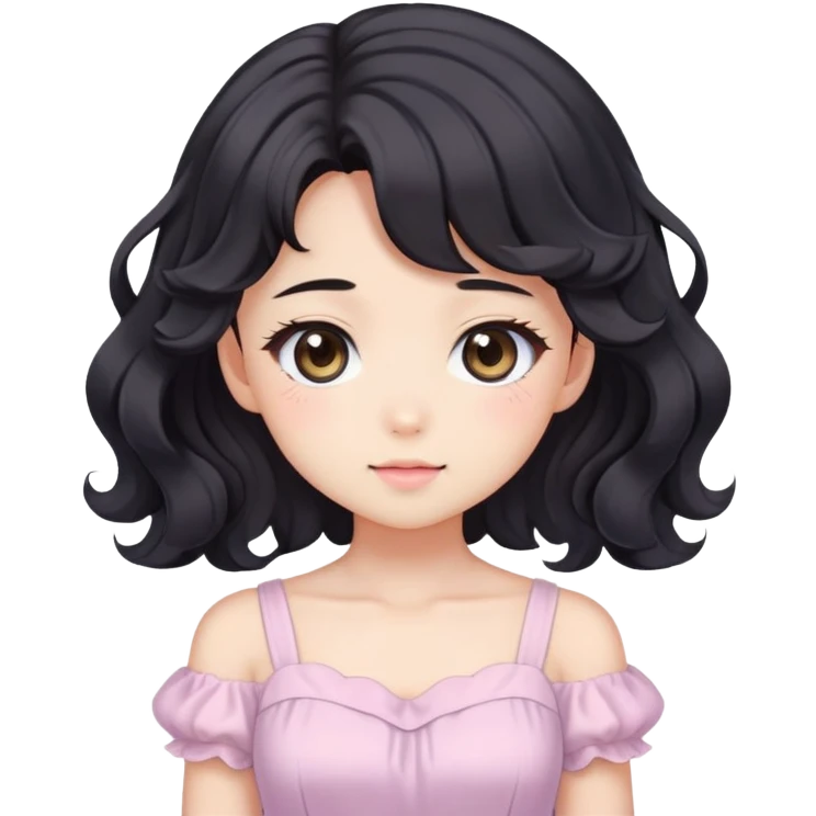 Cute kawaii anime lady with beautiful black wavy hair wearing a gorgeous soft feminine pastel dress emoji