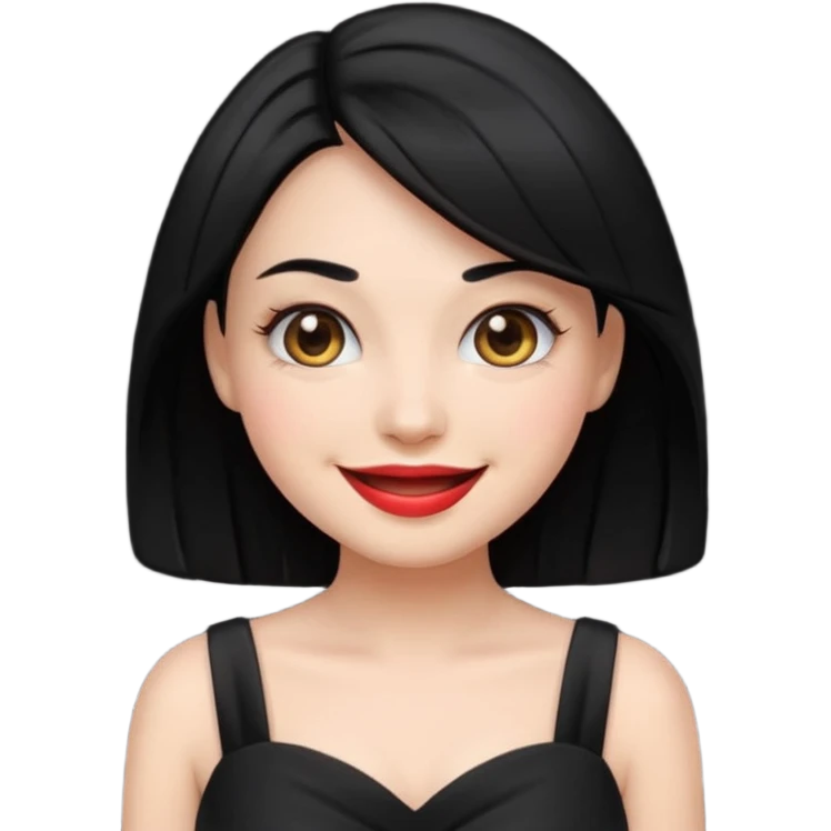 “Emoji girl, femme fatale, black hair. megan fox vibes black dress emoji