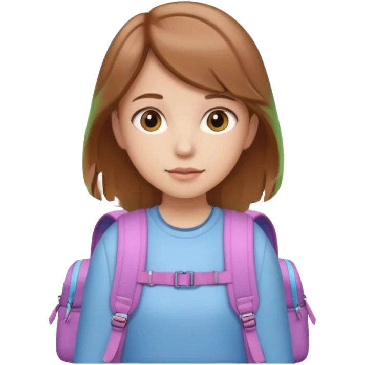 pastel girl, light brown hair, with backpack emoji