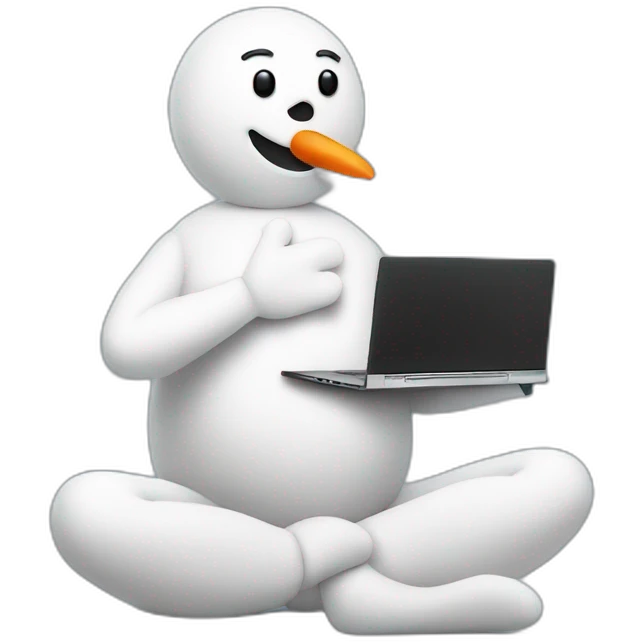 snowman in a yoga position holding a laptop emoji