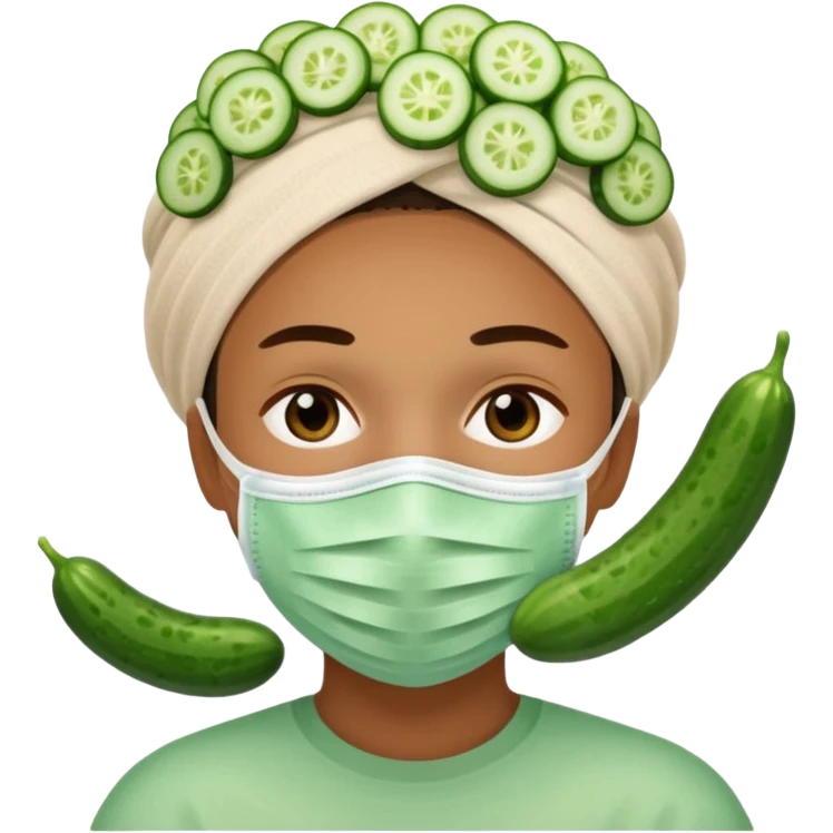 Una persona con una mascarilla con pepinos en la cara  emoji