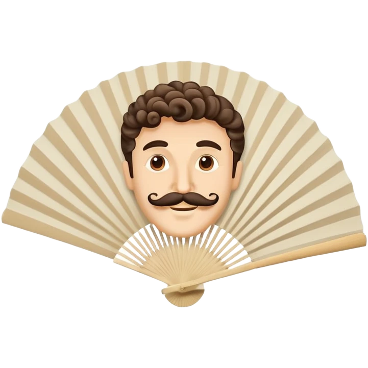 Paper hand fan with Italian man face with curly mustache printed on the fan surface emoji