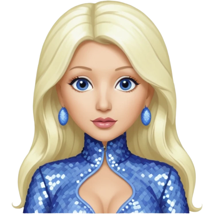 Christina Aguilera with long platinum blonde hair, periwinkle sequin outfit  emoji