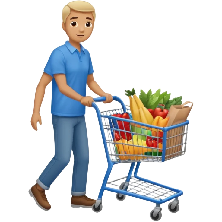 full body of a man pushing a shopping cart inside a supermarket emoji