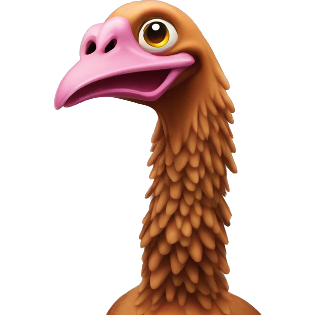 Stretchy turkey with a very long droopy curvy neck. The turkey is made out of rubber emoji