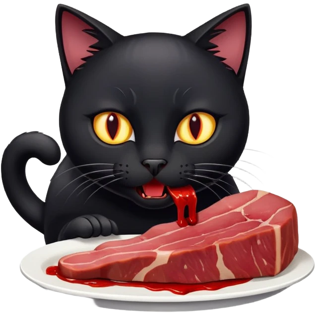 Black cat eating meat  emoji