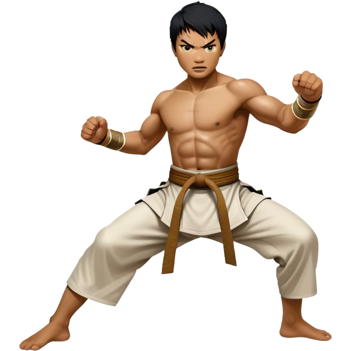 Tony Jaa – Cinematic Realistic Portrait of Tony Jaa, depicted as a dynamic martial arts warrior with intense eyes and a powerful stance in traditional Thai fighting attire, rendered in mid-motion with dramatic lighting and high-detail textures that capture his raw physicality and grace. emoji