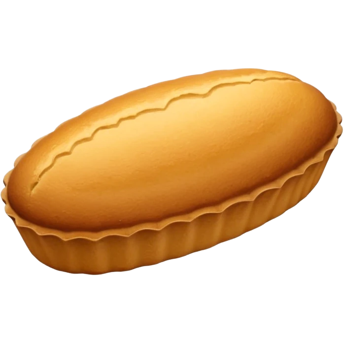A madeleine pastry. Oval shaped. With scalloped single edge. emoji