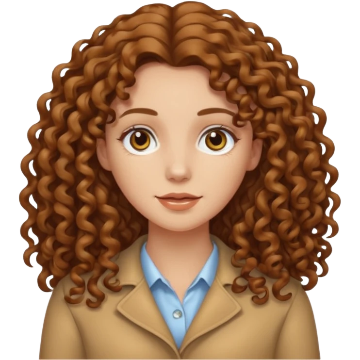 pale woman with ne meter long brown curly hair, middle part emoji
