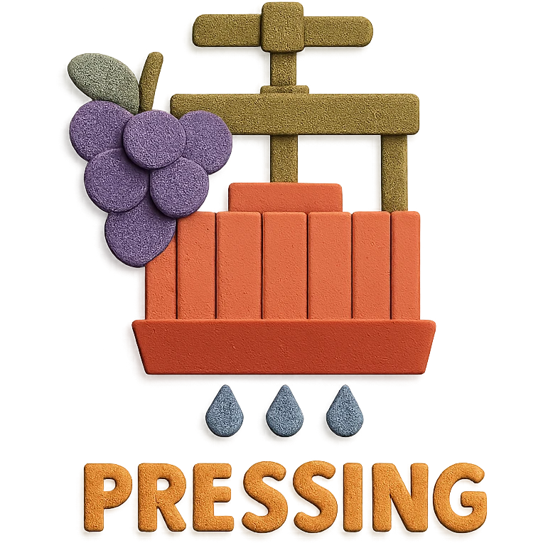 icon representing the 'pressing' step in wine making process, paper craft style emoji