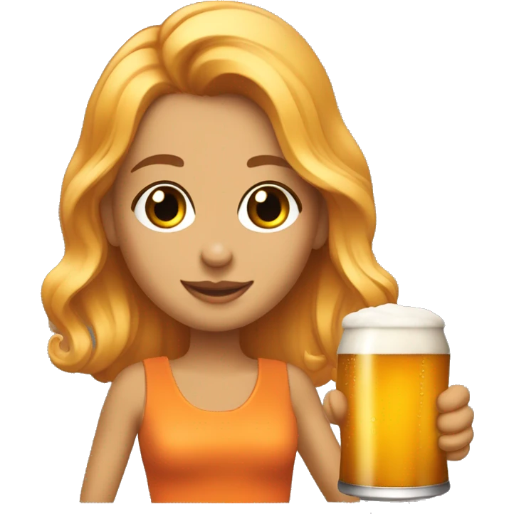 Una chica con el pelo naranja bebiendo cerveza y en un coche emoji