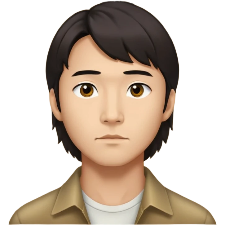 Asian man, dark brown curtain bang mullet, Mark Lee, NCT, expressive doe eyes, well-defined jawline and cheekbones. emoji