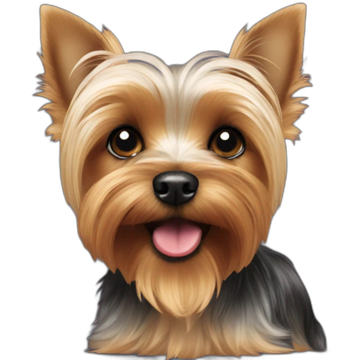 Short snout Yorkie is with black eyes licking it’s nose  emoji