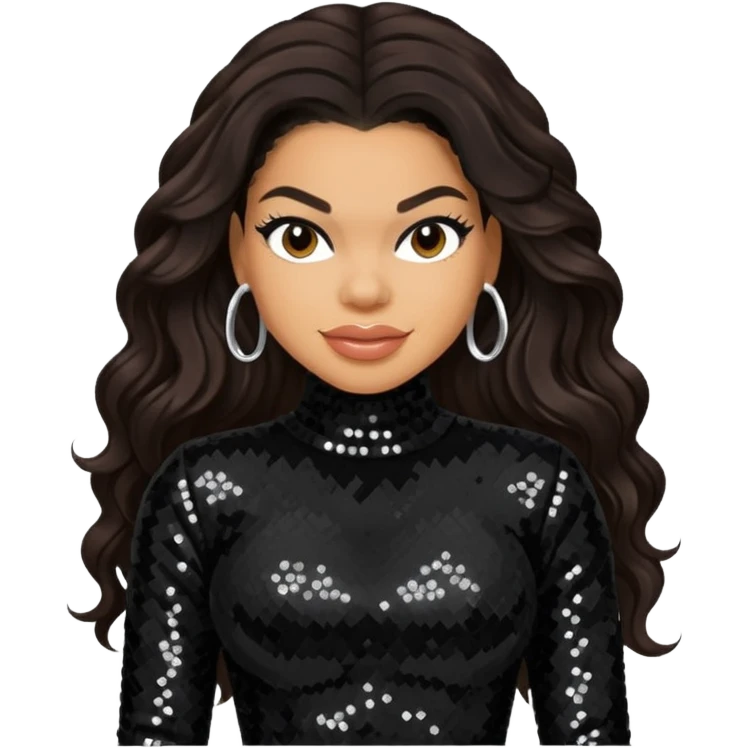 Jordin Sparks with long dark brown hair, black sequin outfit emoji