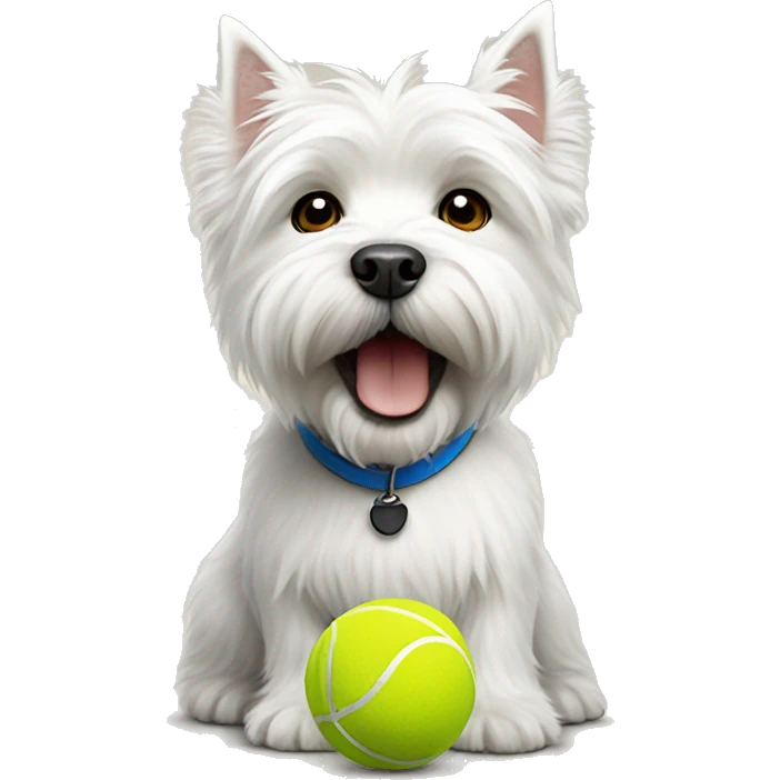 White highland terrier holding a tennis ball emoji
