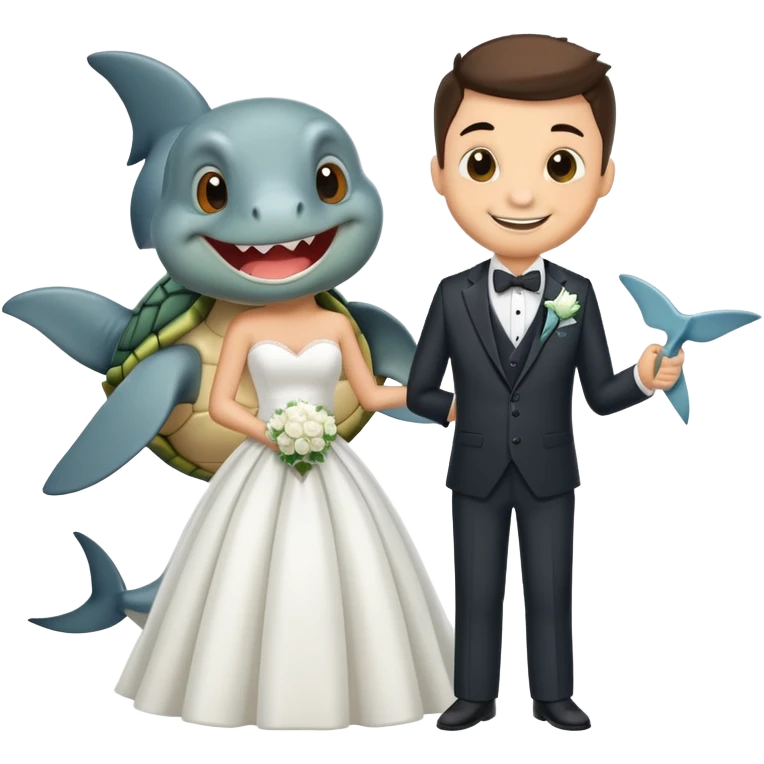 Una tortuga y un tiburón casándose emoji