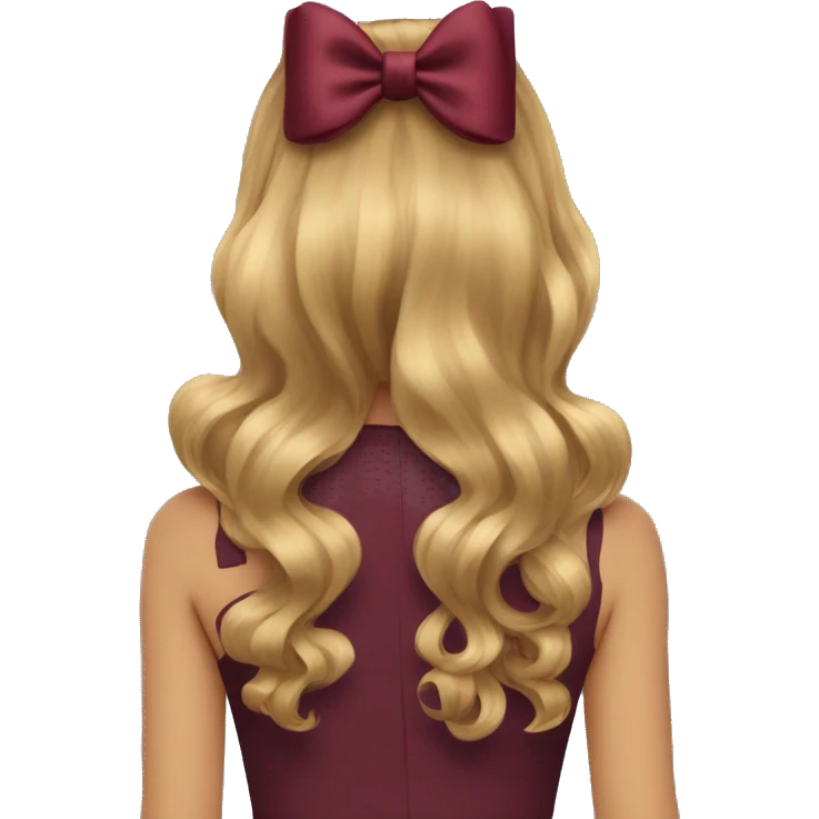A burgundy bow in dark blond hair from the back  emoji