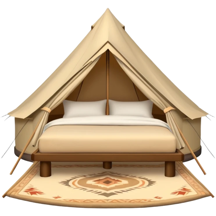 luxury glamping bell tent with plush bedding inside emoji