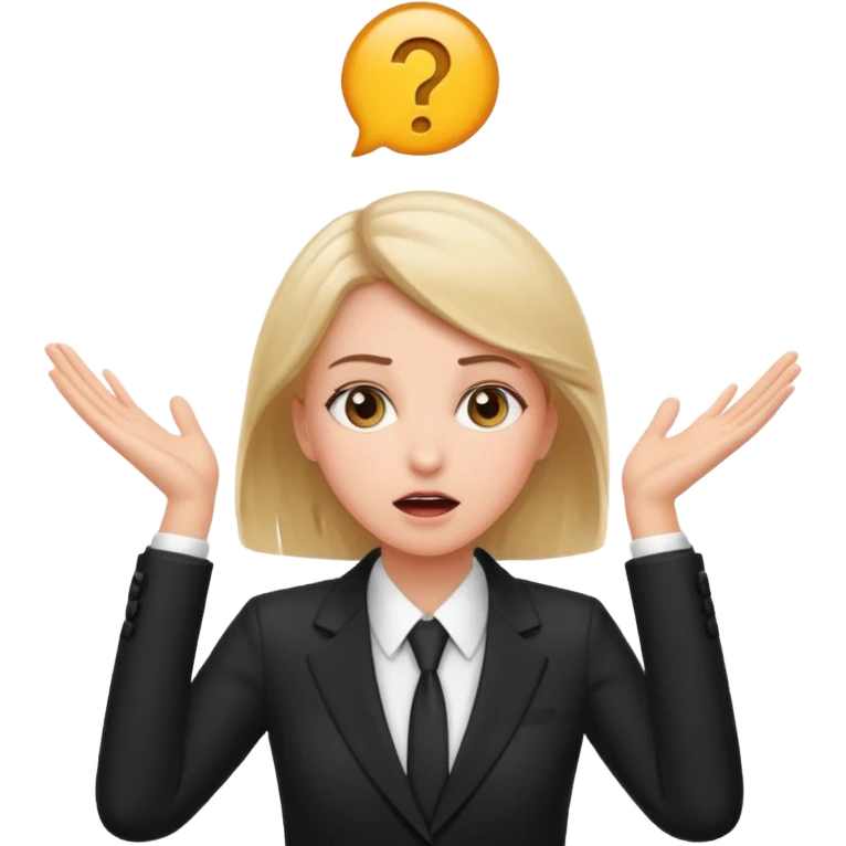 white girl in formal suit surprised, hands on head emoji