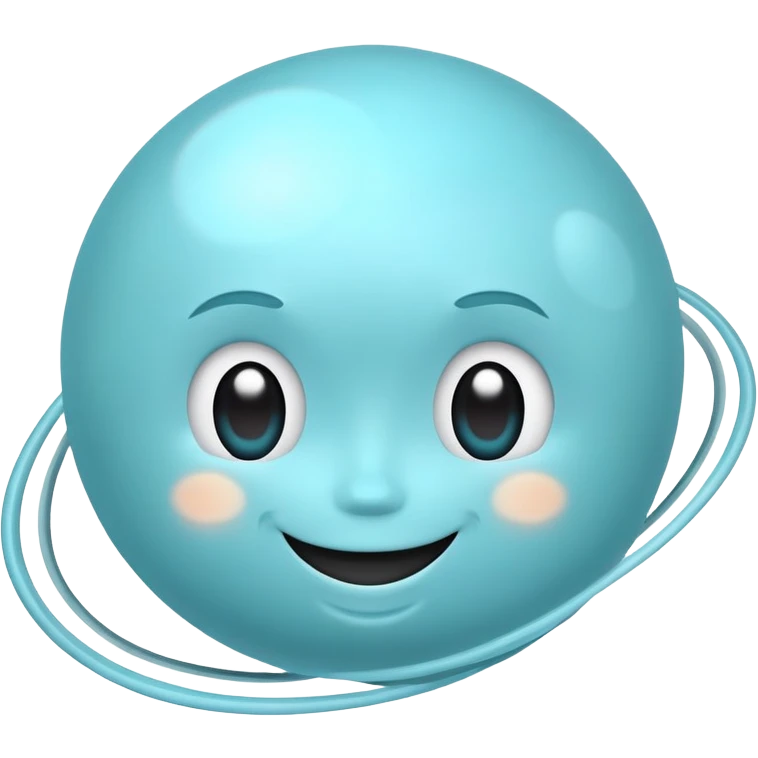 Uranus planet with pale blue surface, rings, and a cute smiling face emoji