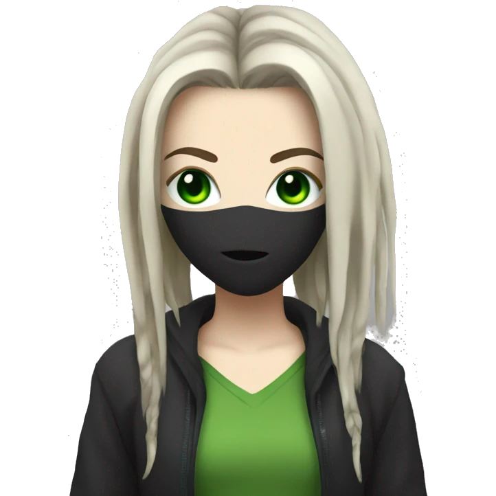 White girl, anonymous, cyberpunk black dreadlocks, green eyes  emoji